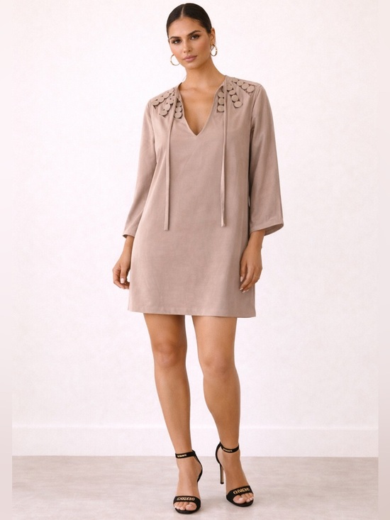 Diane Von Furstenberg Dresses & Skirts - Diane Von Furstenberg Taupe 100% Silk Mini Dress with Embellished Shoulders